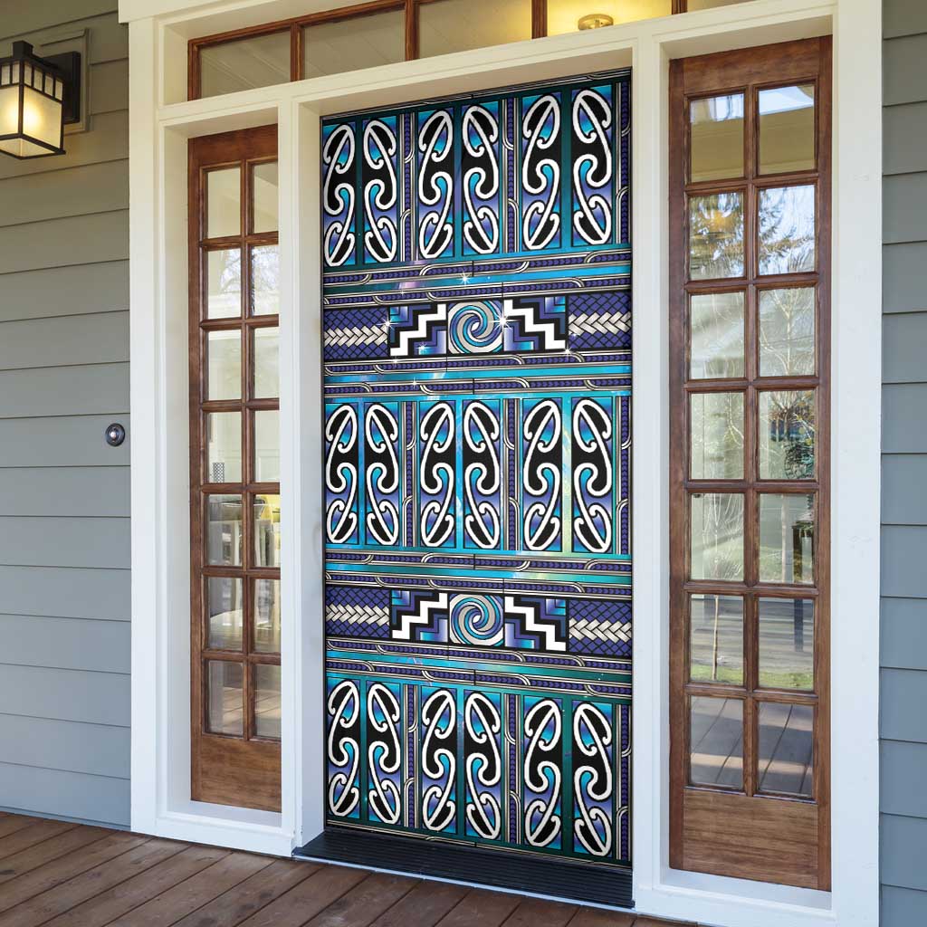 Maori Matariki Door Cover Blue Galaxy Aesthetic Koru Art LT01 - Polynesian Pride