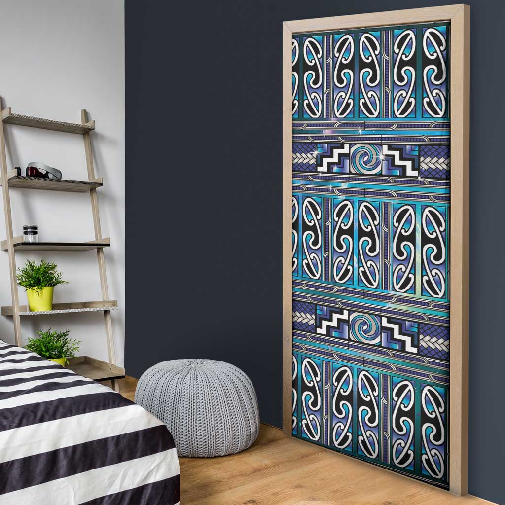 Maori Matariki Door Cover Blue Galaxy Aesthetic Koru Art LT01 - Polynesian Pride