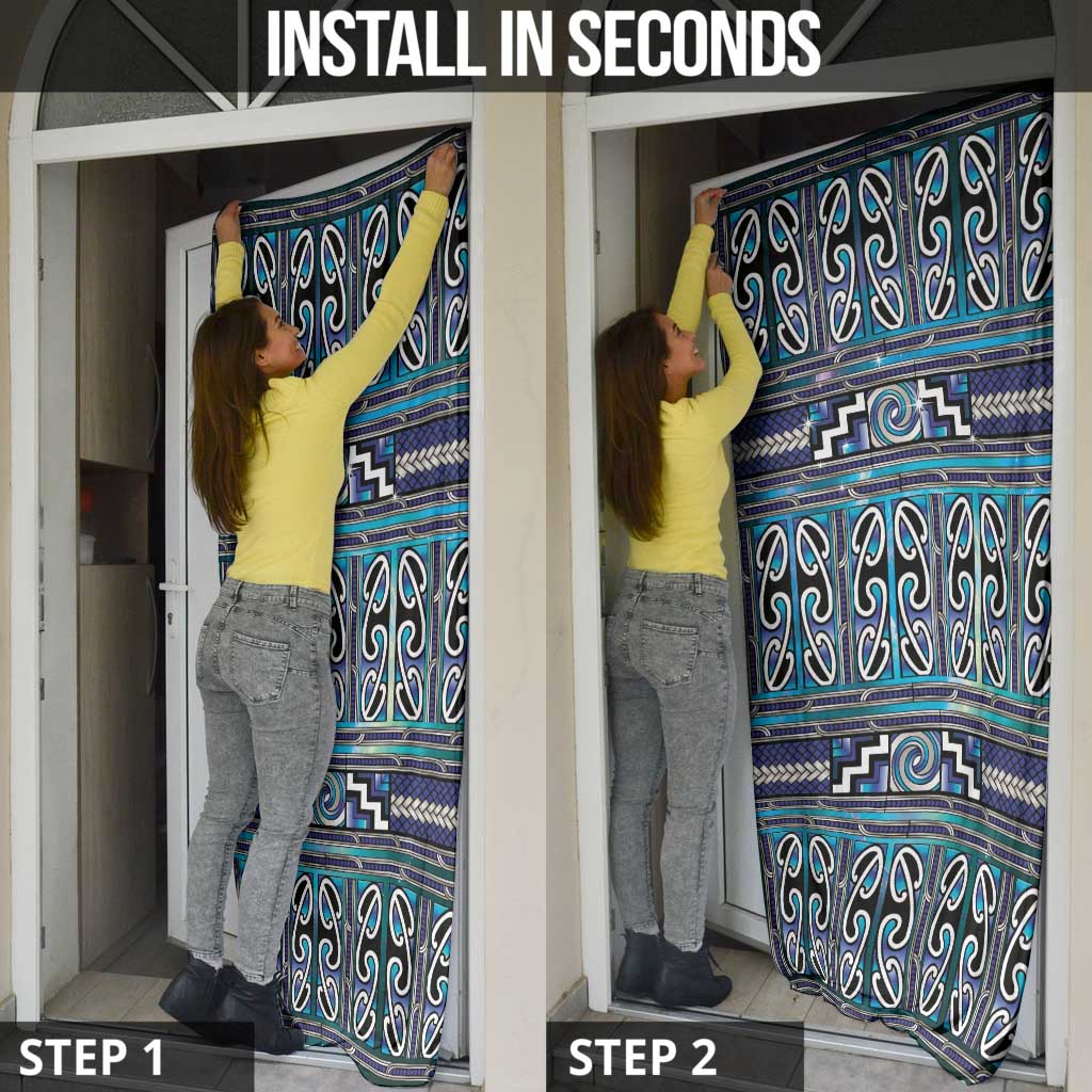 Maori Matariki Door Cover Blue Galaxy Aesthetic Koru Art LT01 - Polynesian Pride