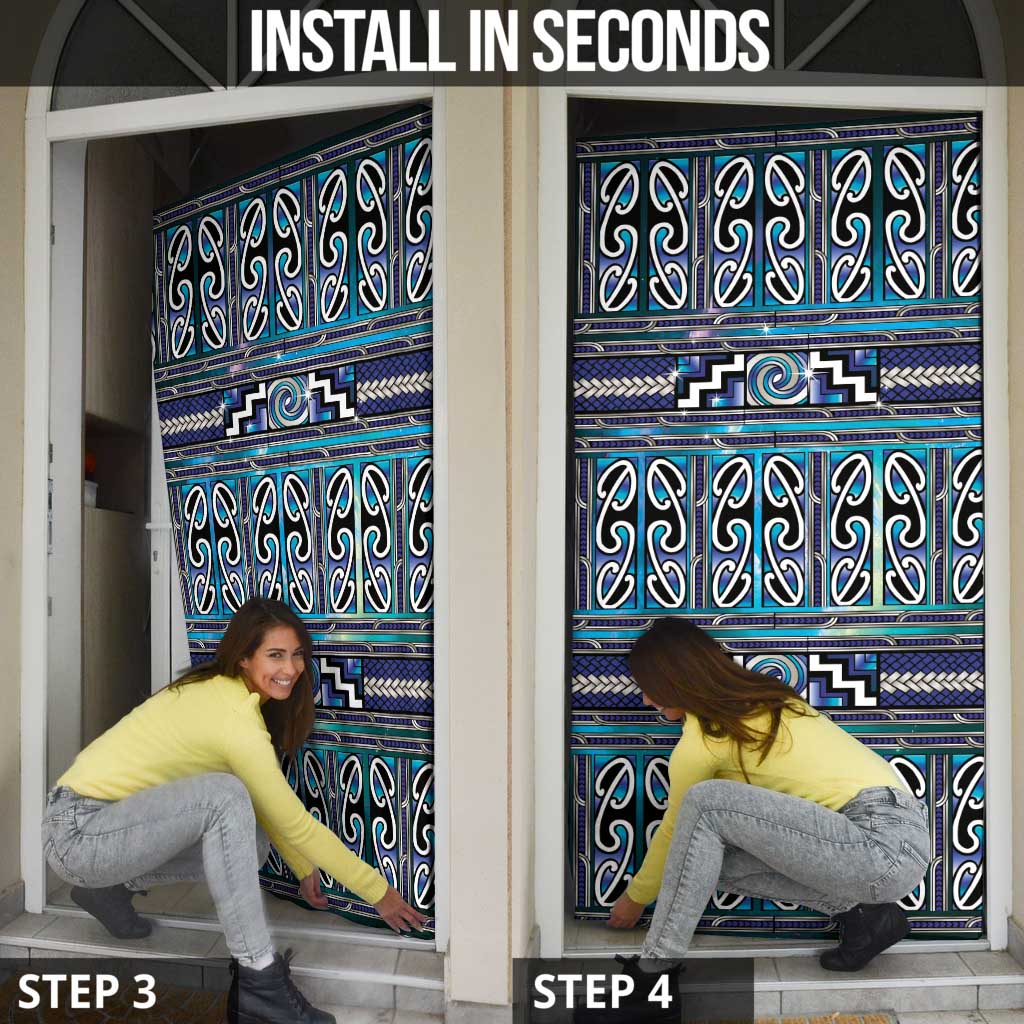Maori Matariki Door Cover Blue Galaxy Aesthetic Koru Art LT01 - Polynesian Pride