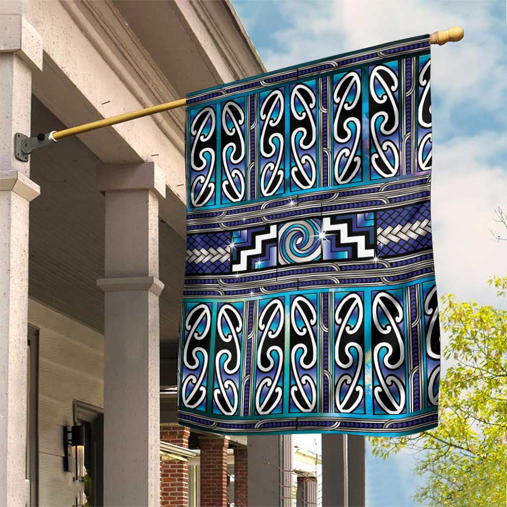 Maori Matariki Garden Flag Blue Galaxy Aesthetic Koru Art LT01 House Flag Blue - Polynesian Pride