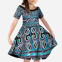 Maori Matariki Kid Short Sleeve Dress Blue Galaxy Aesthetic Koru Art LT01 KID Blue - Polynesian Pride