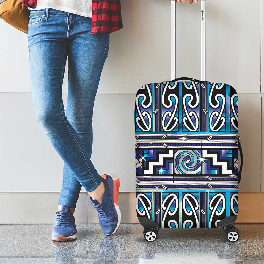 Maori Matariki Luggage Cover Blue Galaxy Aesthetic Koru Art LT01 - Polynesian Pride