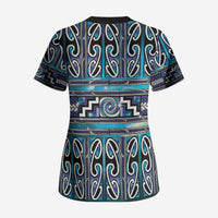 Maori Matariki Scrub Top Blue Galaxy Aesthetic Koru Art LT01 - Polynesian Pride