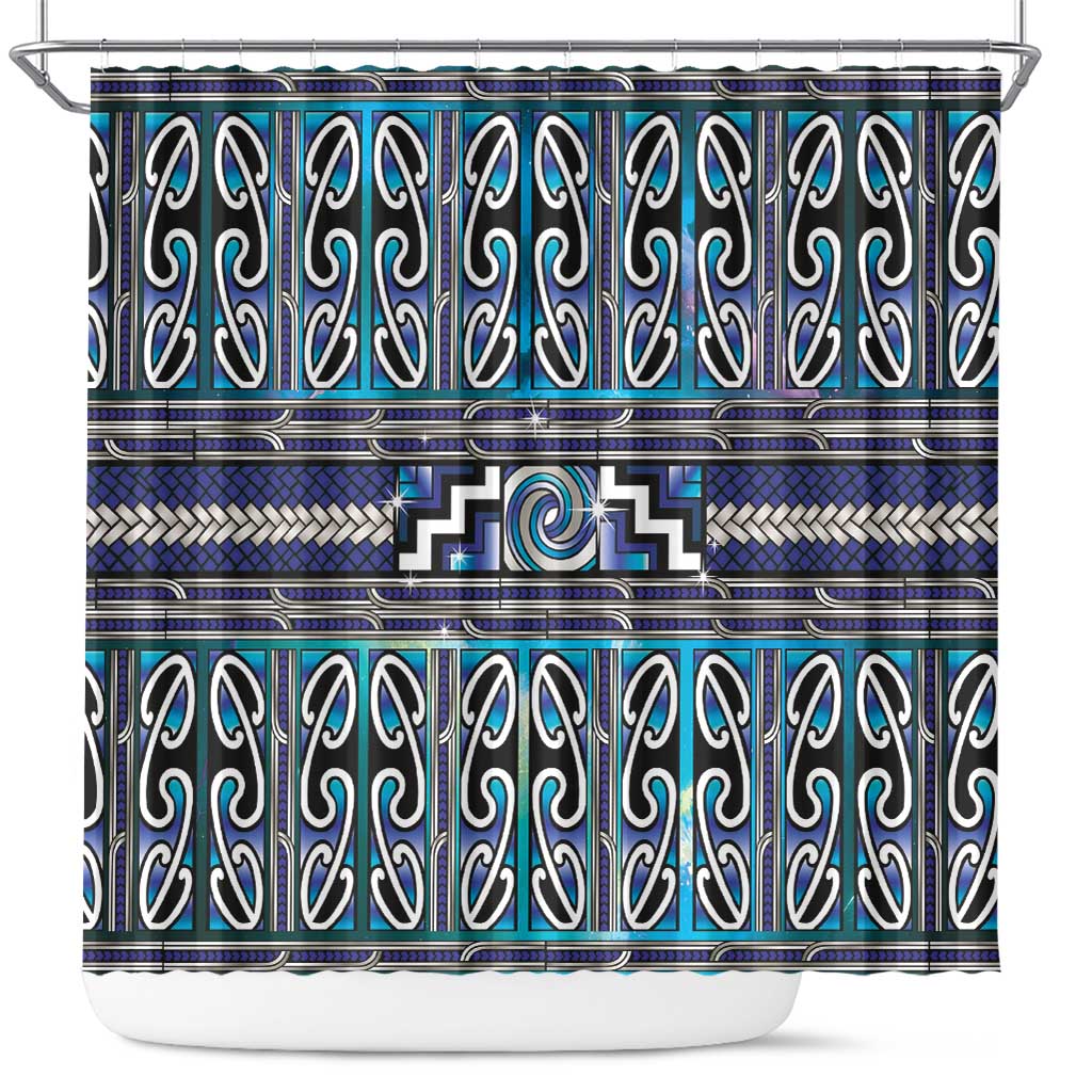 Maori Matariki Shower Curtain Blue Galaxy Aesthetic Koru Art LT01 Blue - Polynesian Pride