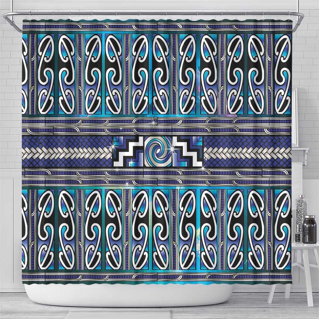 Maori Matariki Shower Curtain Blue Galaxy Aesthetic Koru Art LT01 - Polynesian Pride