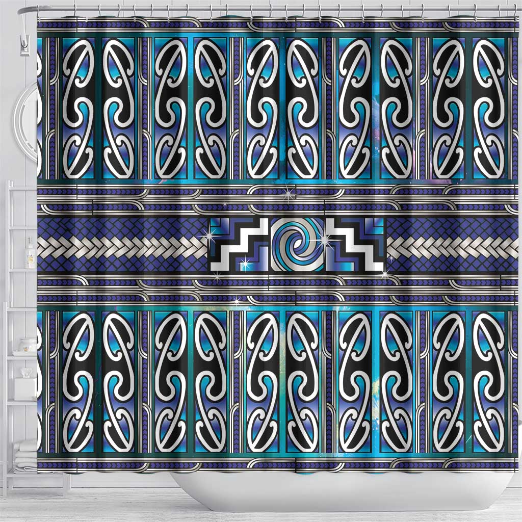 Maori Matariki Shower Curtain Blue Galaxy Aesthetic Koru Art LT01 - Polynesian Pride