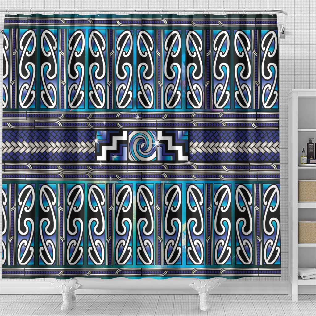 Maori Matariki Shower Curtain Blue Galaxy Aesthetic Koru Art LT01 - Polynesian Pride
