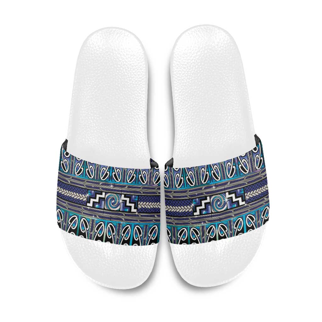 Maori Matariki Slide Sandals Blue Galaxy Aesthetic Koru Art LT01 Blue - Polynesian Pride