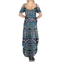 Maori Matariki Summer Maxi Dress Blue Galaxy Aesthetic Koru Art LT01 - Polynesian Pride