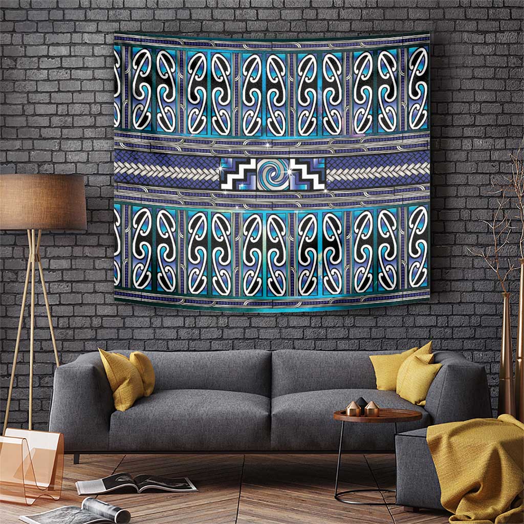 Maori Matariki Tapestry Blue Galaxy Aesthetic Koru Art LT01 Blue - Polynesian Pride