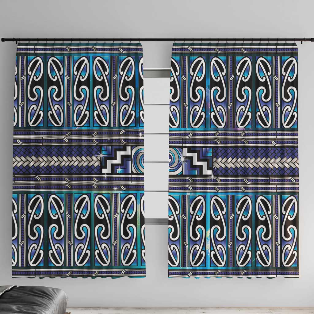 Maori Matariki Window Curtain Blue Galaxy Aesthetic Koru Art LT01 With Hooks Blue - Polynesian Pride