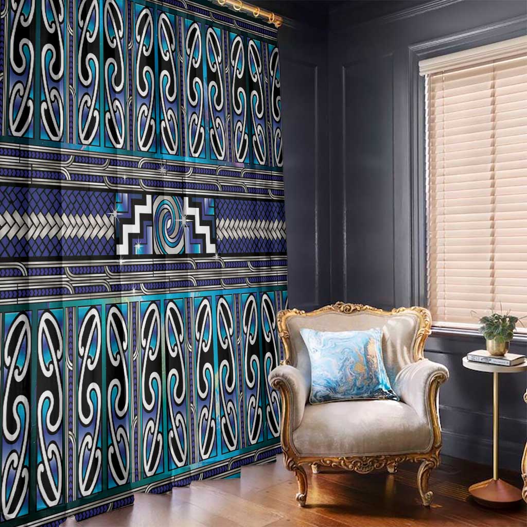 Maori Matariki Window Curtain Blue Galaxy Aesthetic Koru Art LT01 - Polynesian Pride