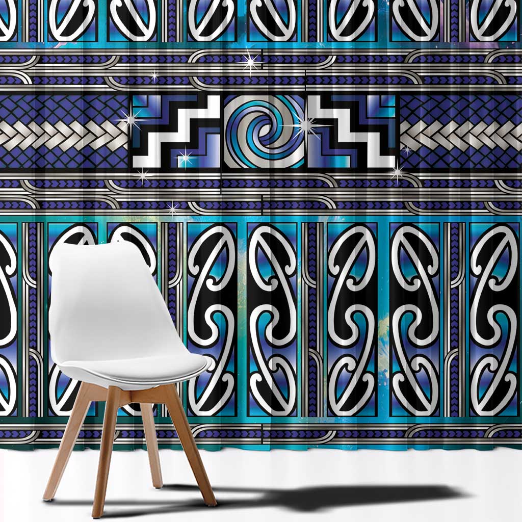 Maori Matariki Window Curtain Blue Galaxy Aesthetic Koru Art LT01 - Polynesian Pride