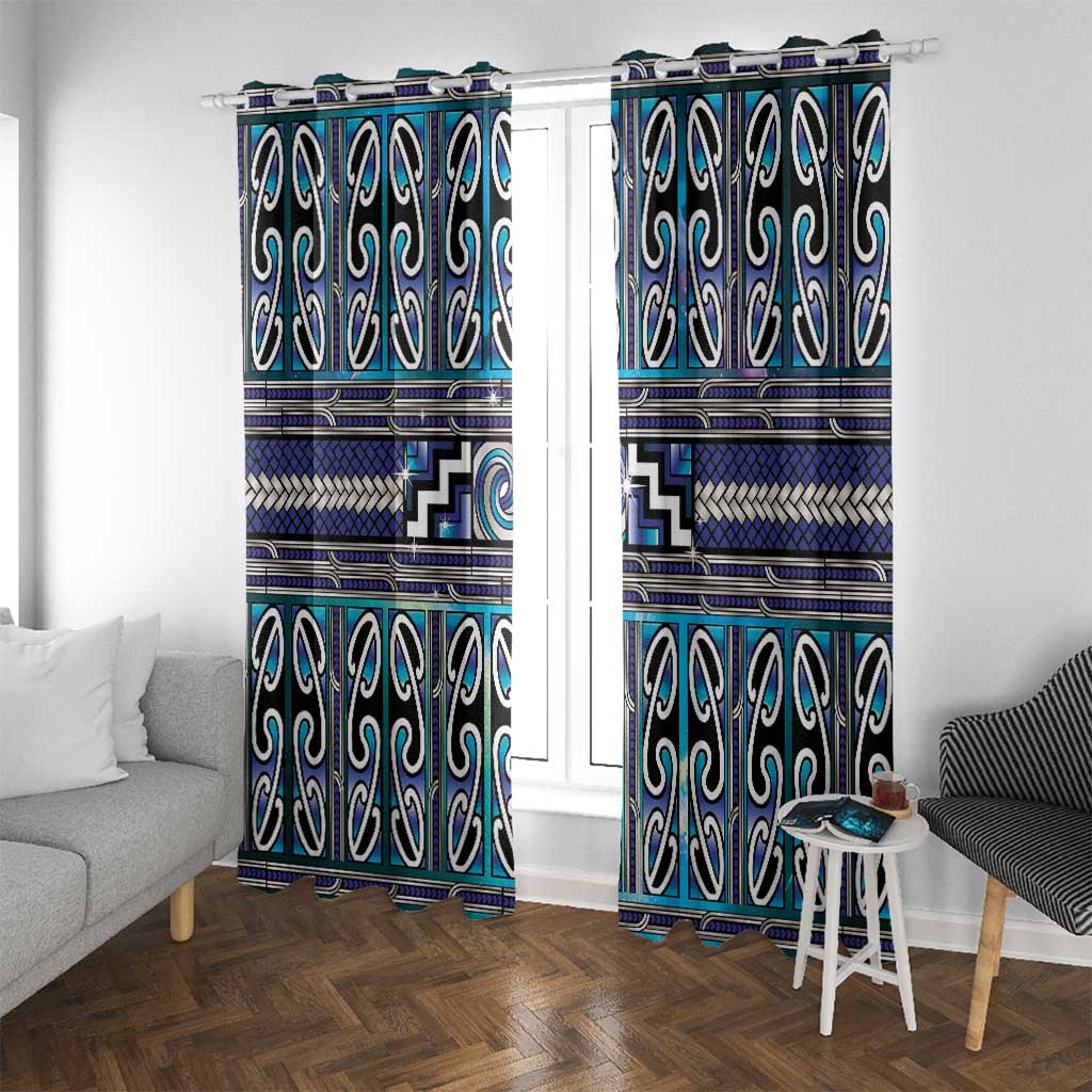 Maori Matariki Window Curtain Blue Galaxy Aesthetic Koru Art LT01 With Grommets Blue - Polynesian Pride