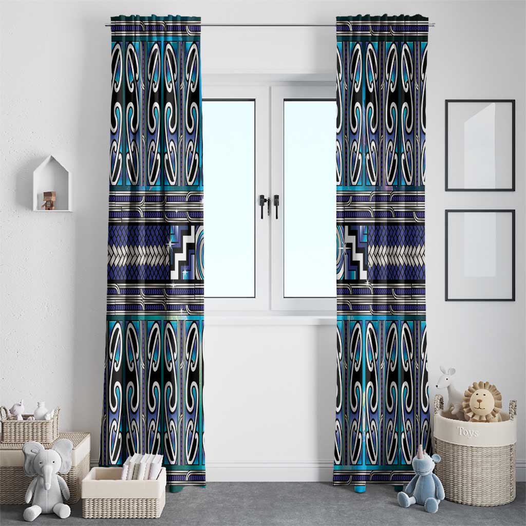 Maori Matariki Window Curtain Blue Galaxy Aesthetic Koru Art LT01 - Polynesian Pride