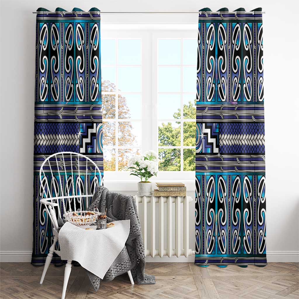 Maori Matariki Window Curtain Blue Galaxy Aesthetic Koru Art LT01 - Polynesian Pride