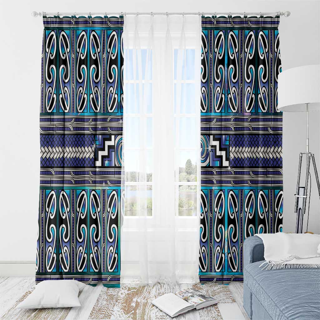 Maori Matariki Window Curtain Blue Galaxy Aesthetic Koru Art LT01 - Polynesian Pride