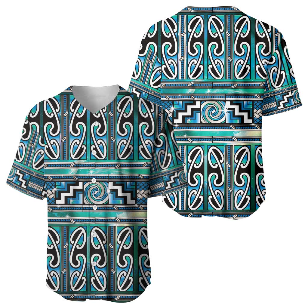 Maori Matariki Baseball Jersey Green Galaxy Aesthetic Koru Art LT01 - Polynesian Pride