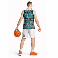 Maori Matariki Basketball Jersey Green Galaxy Aesthetic Koru Art LT01 - Polynesian Pride