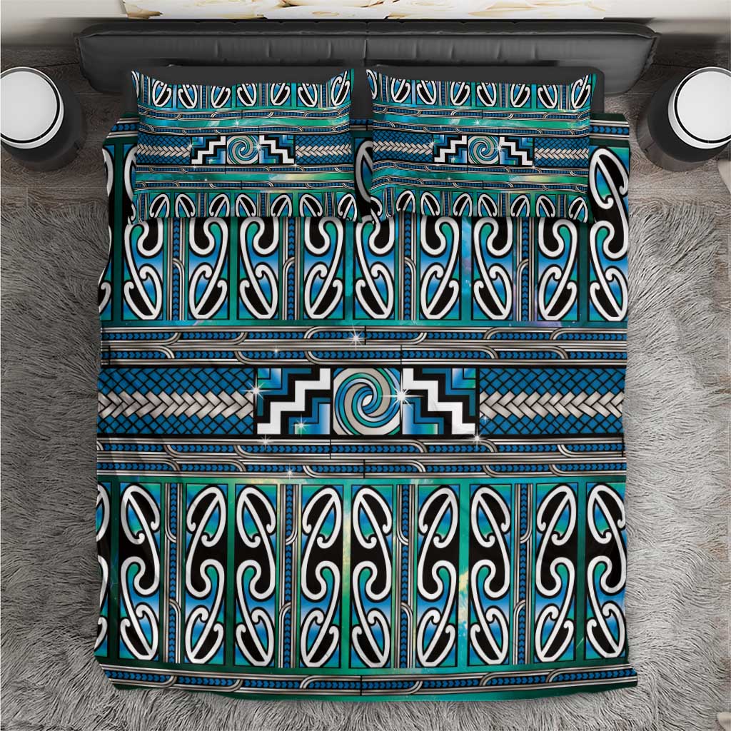 Maori Matariki Bedding Set Green Galaxy Aesthetic Koru Art LT01 Green - Polynesian Pride