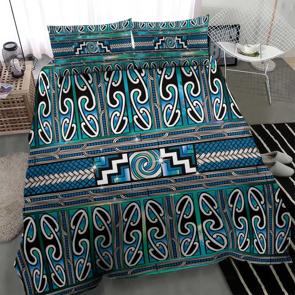Maori Matariki Bedding Set Green Galaxy Aesthetic Koru Art LT01 - Polynesian Pride