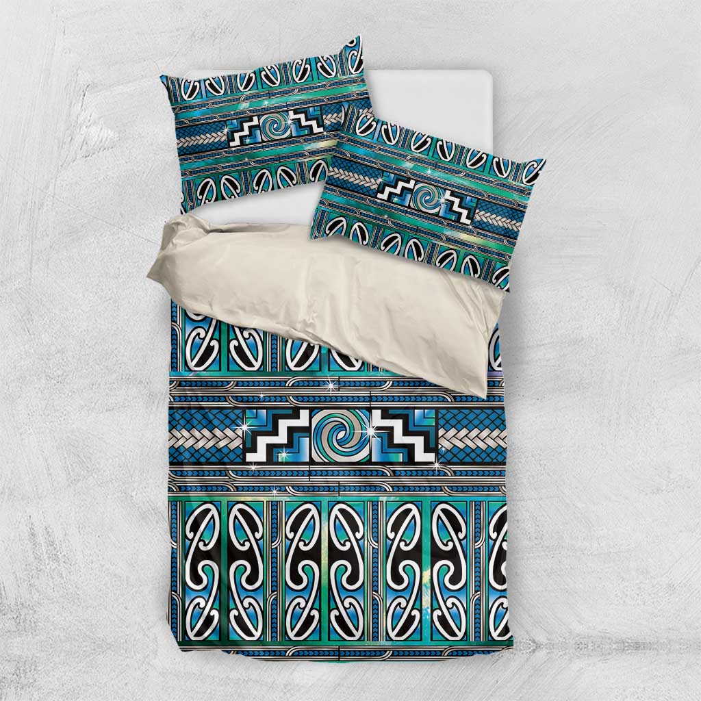 Maori Matariki Bedding Set Green Galaxy Aesthetic Koru Art LT01 US Twin 172cm x 218cm Green - Polynesian Pride
