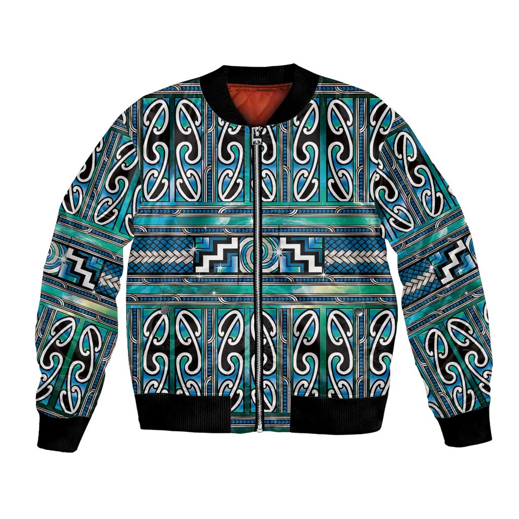 Maori Matariki Bomber Jacket Green Galaxy Aesthetic Koru Art LT01 Unisex Green - Polynesian Pride