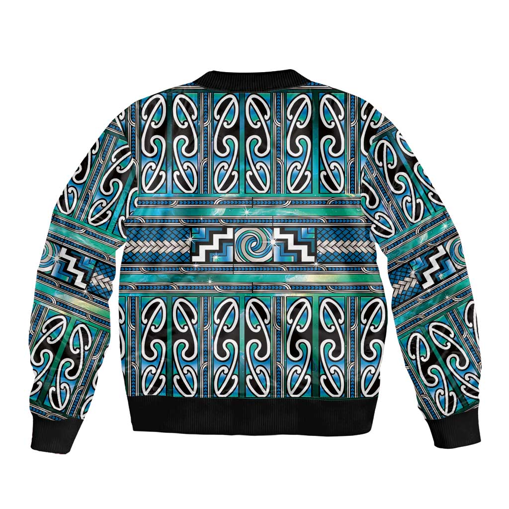 Maori Matariki Bomber Jacket Green Galaxy Aesthetic Koru Art LT01 - Polynesian Pride