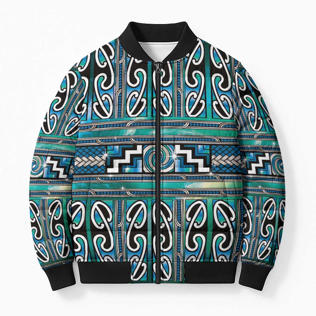 Maori Matariki Bomber Puffer Jacket Green Galaxy Aesthetic Koru Art LT01 Unisex Green - Polynesian Pride