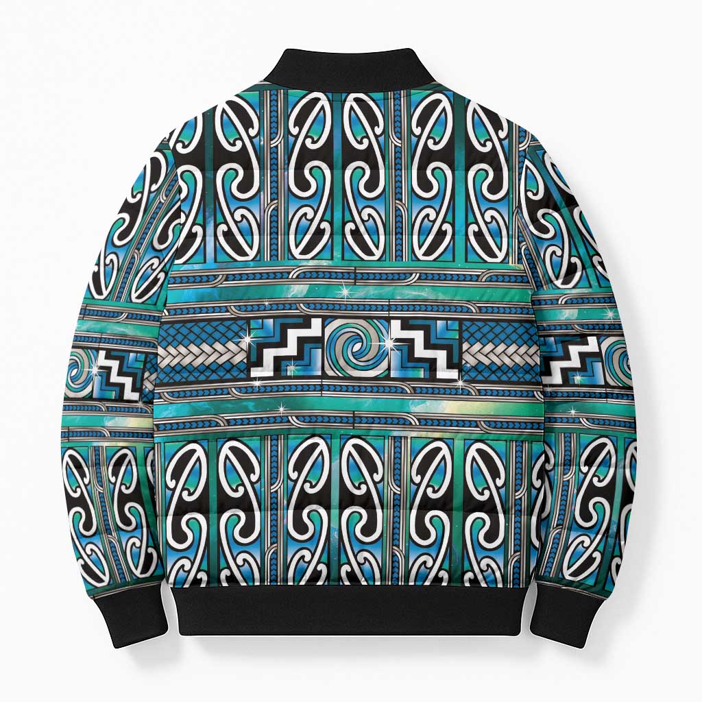 Maori Matariki Bomber Puffer Jacket Green Galaxy Aesthetic Koru Art LT01 - Polynesian Pride