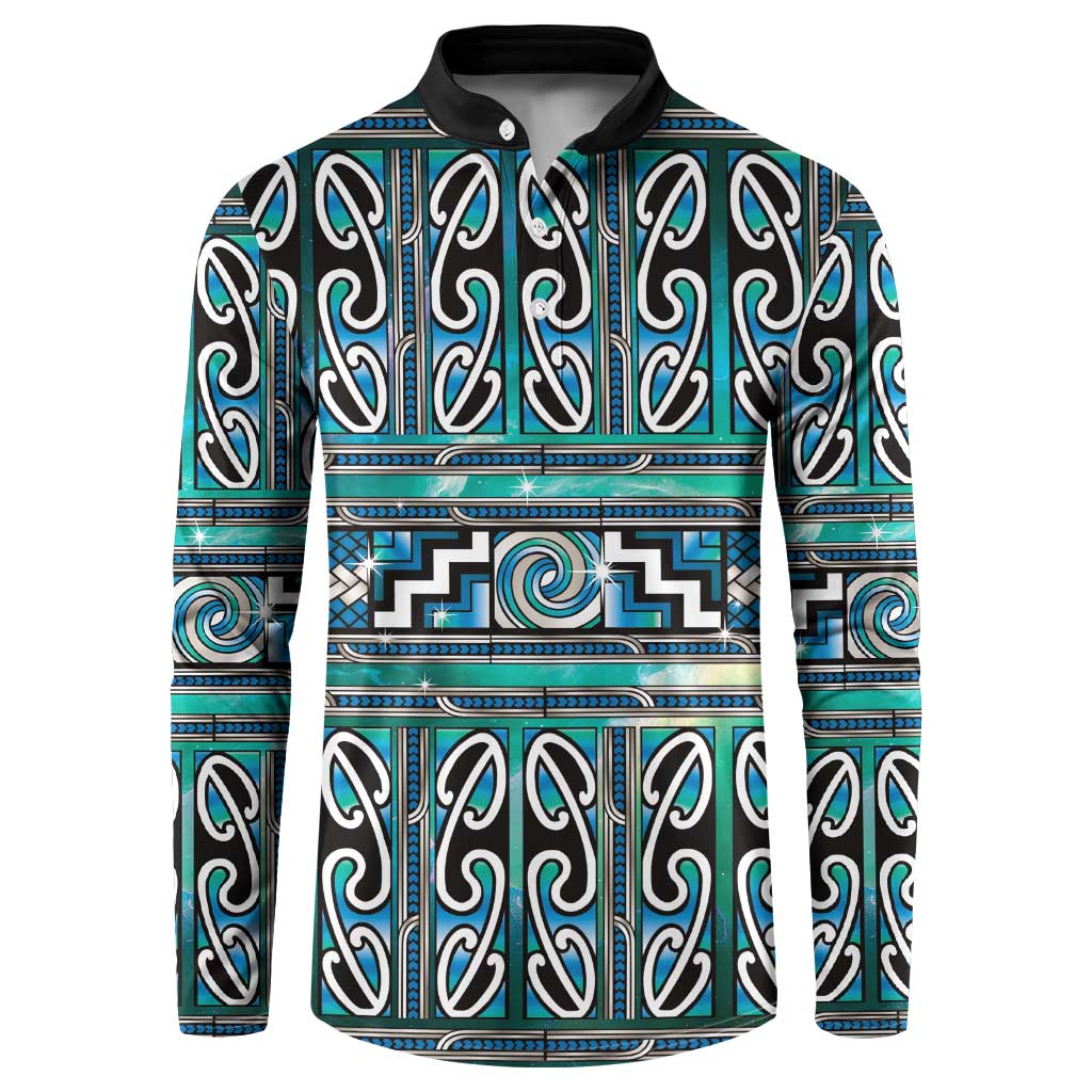 Maori Matariki Button Sweatshirt Green Galaxy Aesthetic Koru Art LT01 Green - Polynesian Pride