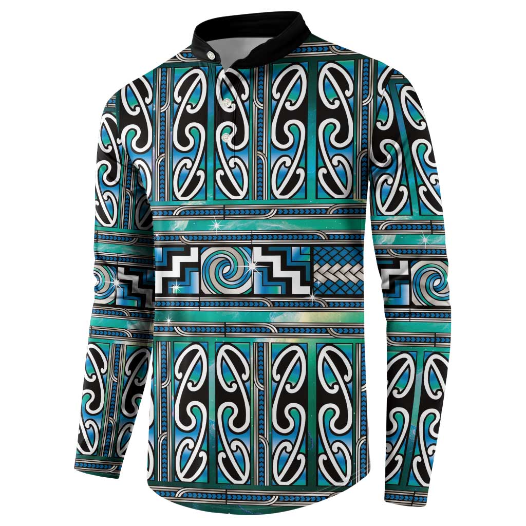 Maori Matariki Button Sweatshirt Green Galaxy Aesthetic Koru Art LT01 - Polynesian Pride