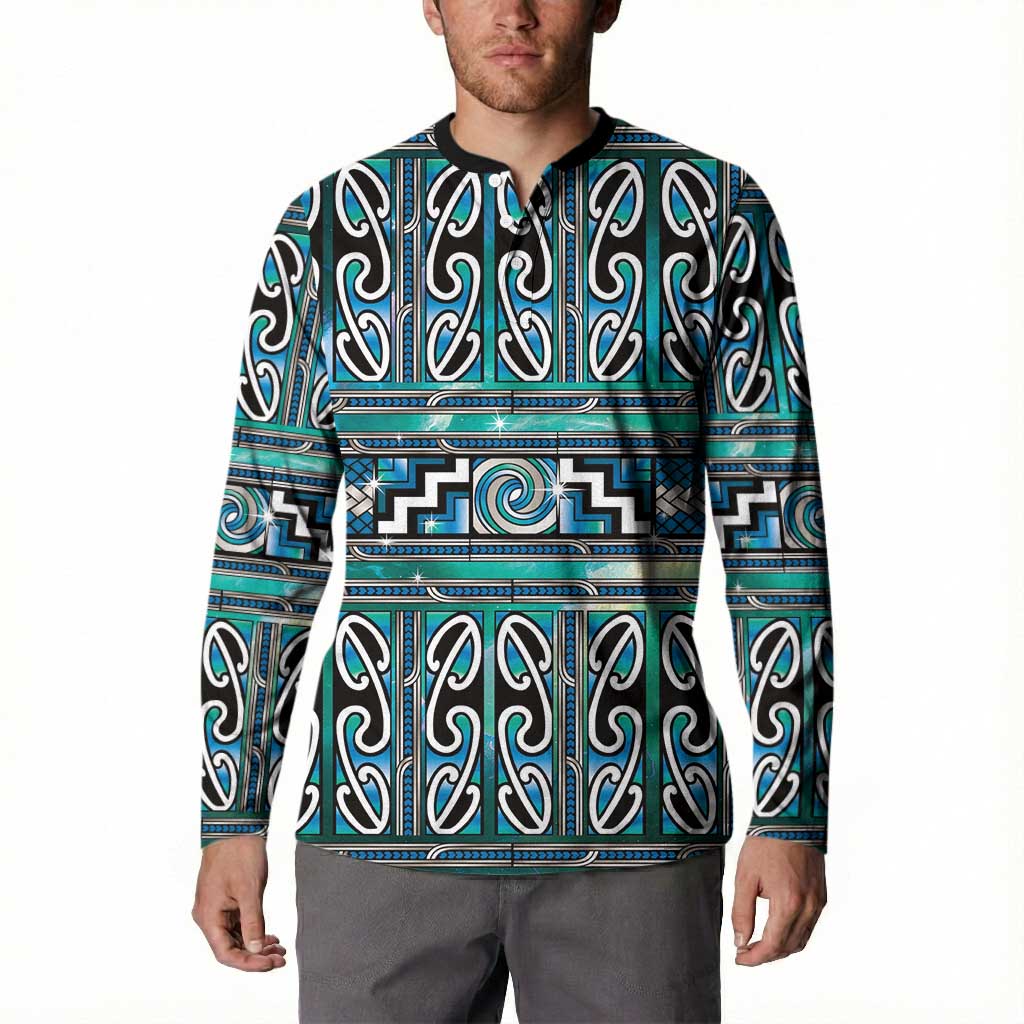 Maori Matariki Button Sweatshirt Green Galaxy Aesthetic Koru Art LT01 - Polynesian Pride