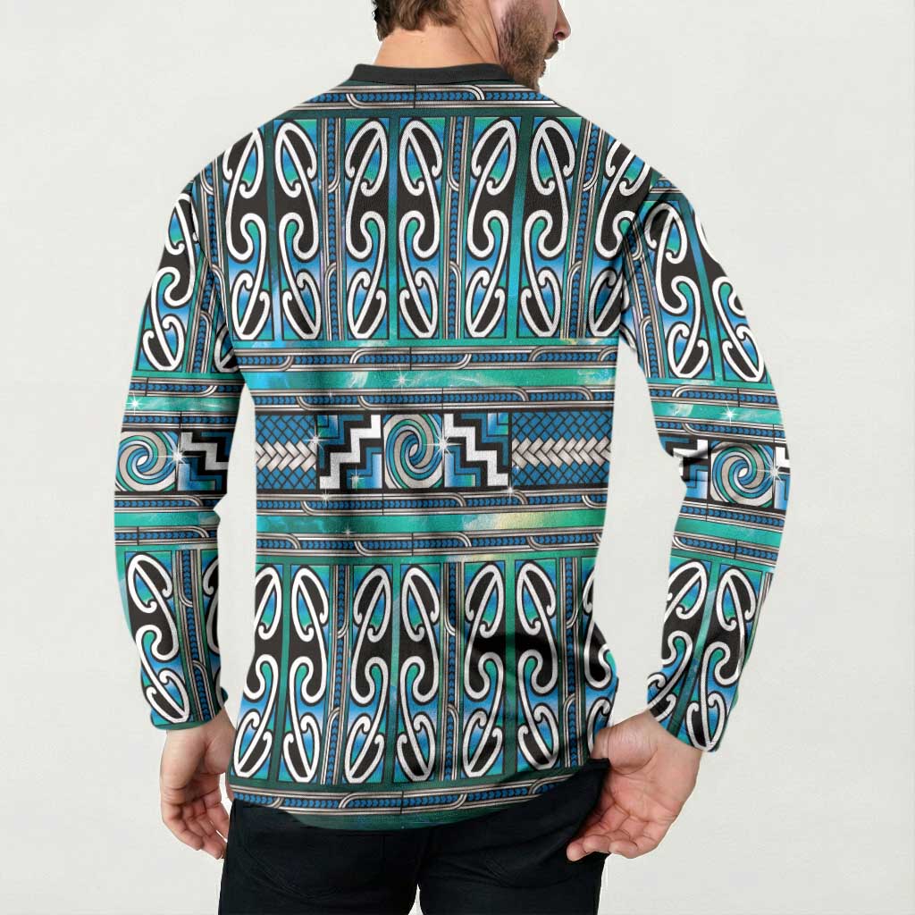 Maori Matariki Button Sweatshirt Green Galaxy Aesthetic Koru Art LT01 - Polynesian Pride
