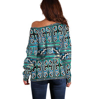 Maori Matariki Off Shoulder Sweater Green Galaxy Aesthetic Koru Art LT01 - Polynesian Pride