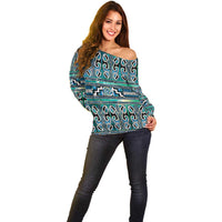 Maori Matariki Off Shoulder Sweater Green Galaxy Aesthetic Koru Art LT01 - Polynesian Pride