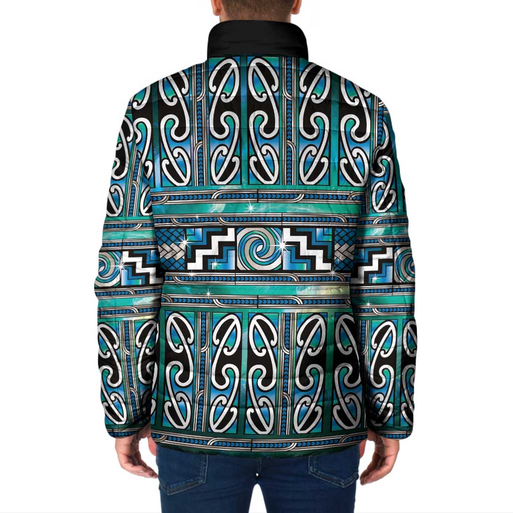 Maori Matariki Padded Jacket Green Galaxy Aesthetic Koru Art LT01 - Polynesian Pride