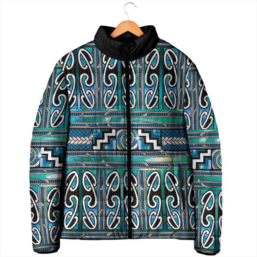 Maori Matariki Padded Jacket Green Galaxy Aesthetic Koru Art LT01 - Polynesian Pride