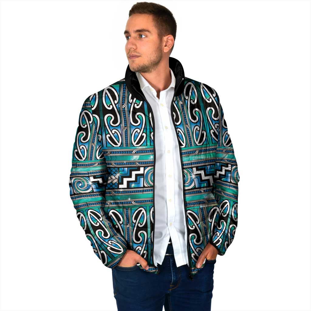 Maori Matariki Padded Jacket Green Galaxy Aesthetic Koru Art LT01 - Polynesian Pride