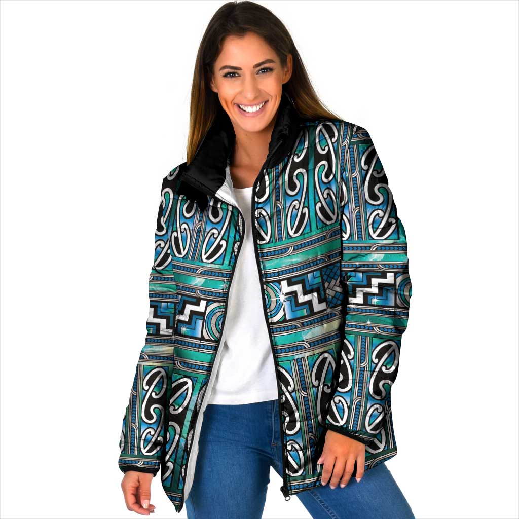 Maori Matariki Padded Jacket Green Galaxy Aesthetic Koru Art LT01 Women Green - Polynesian Pride