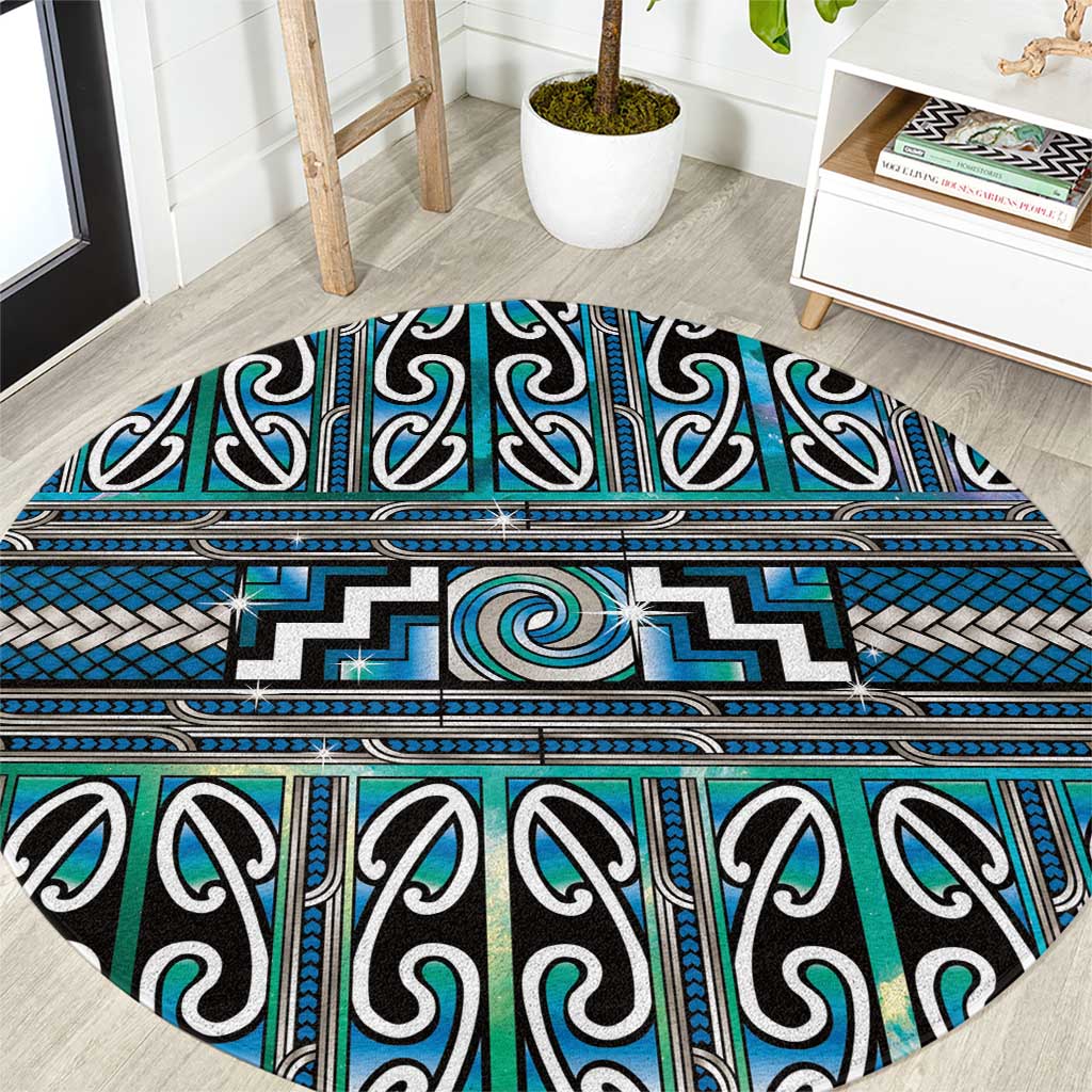 Maori Matariki Round Carpet Green Galaxy Aesthetic Koru Art LT01 Green - Polynesian Pride