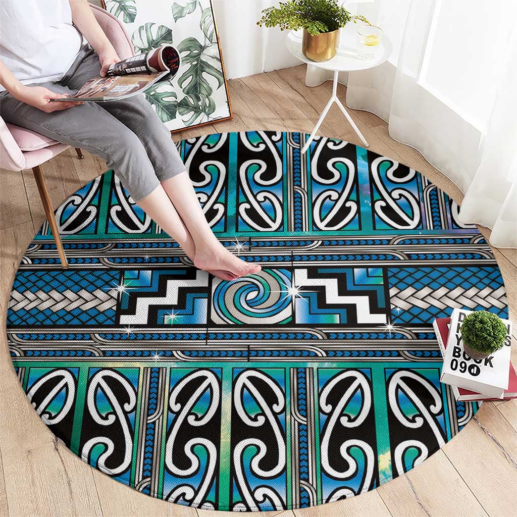 Maori Matariki Round Carpet Green Galaxy Aesthetic Koru Art LT01 - Polynesian Pride