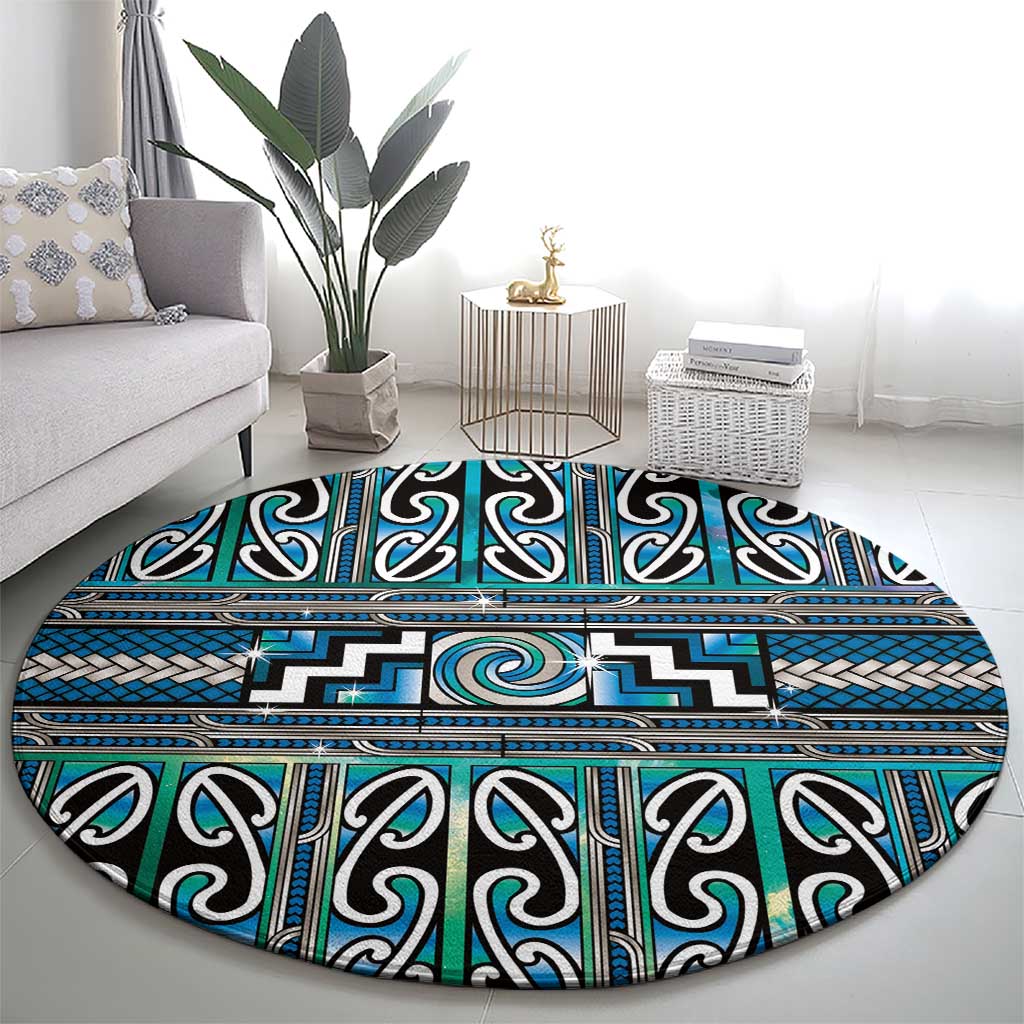 Maori Matariki Round Carpet Green Galaxy Aesthetic Koru Art LT01 - Polynesian Pride