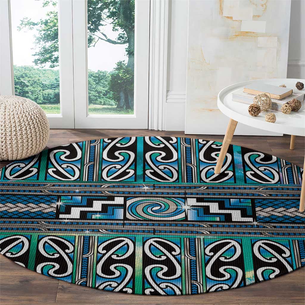 Maori Matariki Round Carpet Green Galaxy Aesthetic Koru Art LT01 - Polynesian Pride