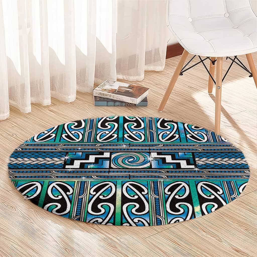 Maori Matariki Round Carpet Green Galaxy Aesthetic Koru Art LT01 - Polynesian Pride