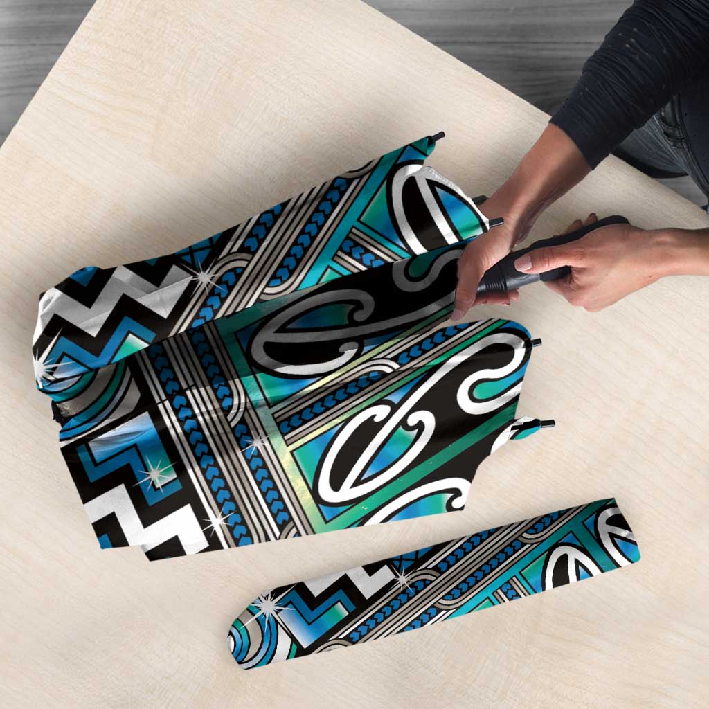 Maori Matariki Umbrella Green Galaxy Aesthetic Koru Art LT01 - Polynesian Pride