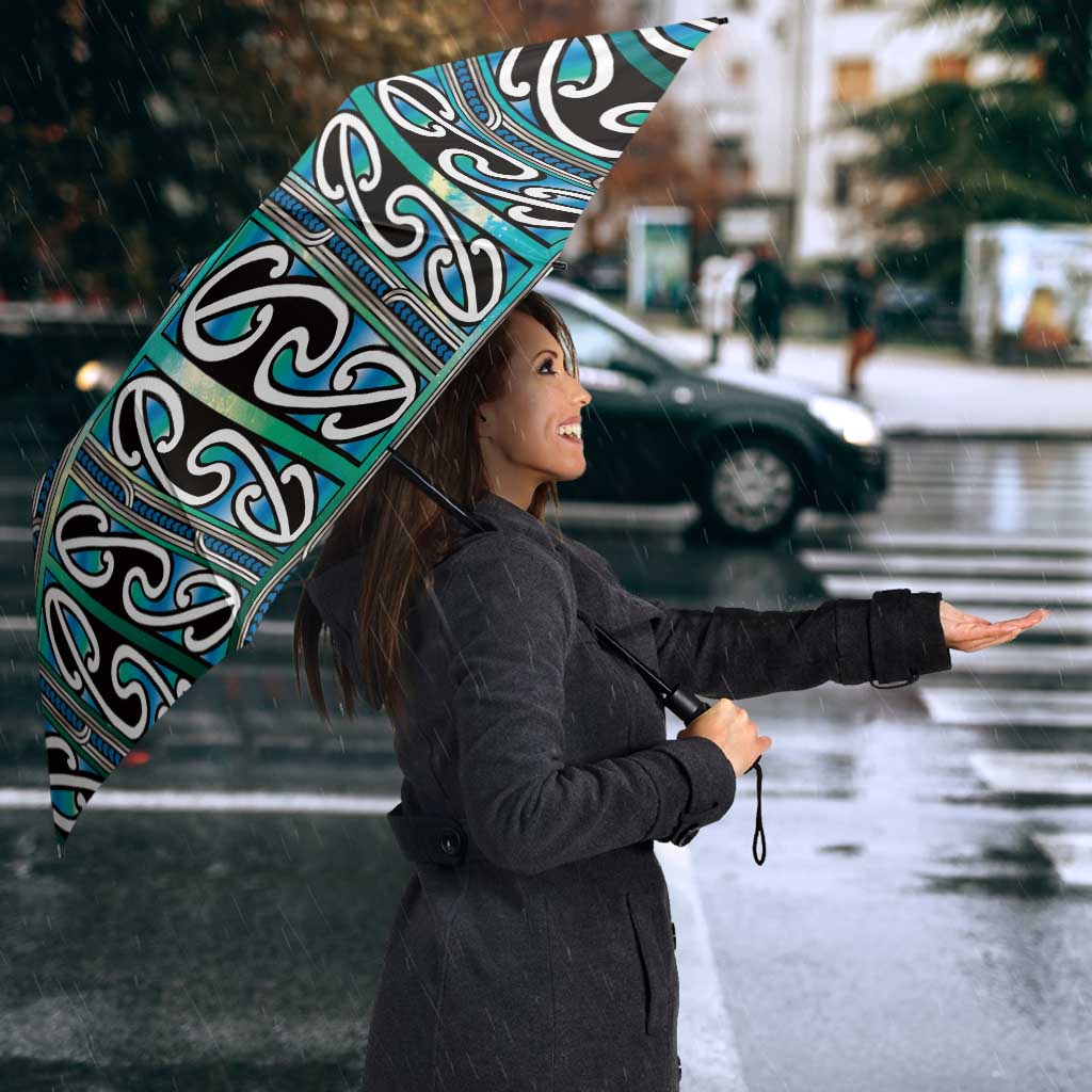 Maori Matariki Umbrella Green Galaxy Aesthetic Koru Art LT01 - Polynesian Pride
