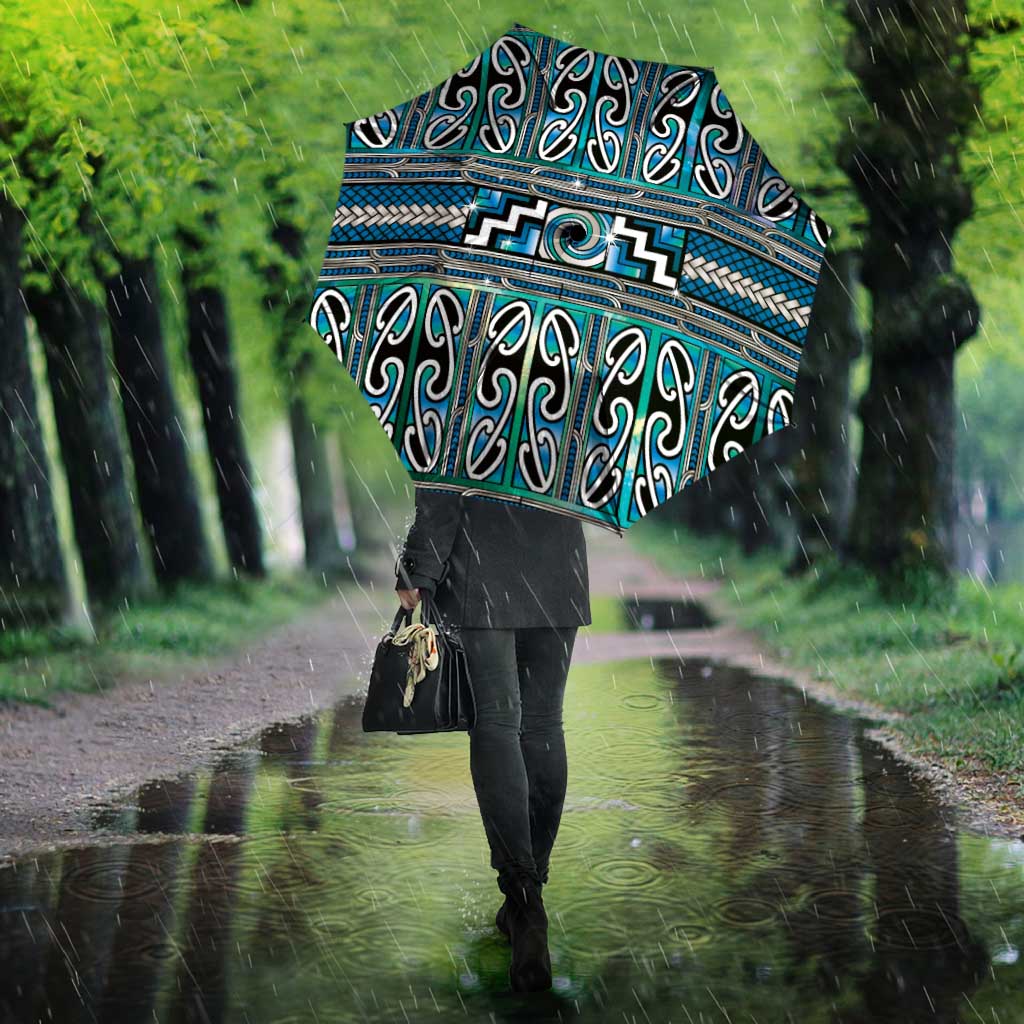 Maori Matariki Umbrella Green Galaxy Aesthetic Koru Art LT01 - Polynesian Pride
