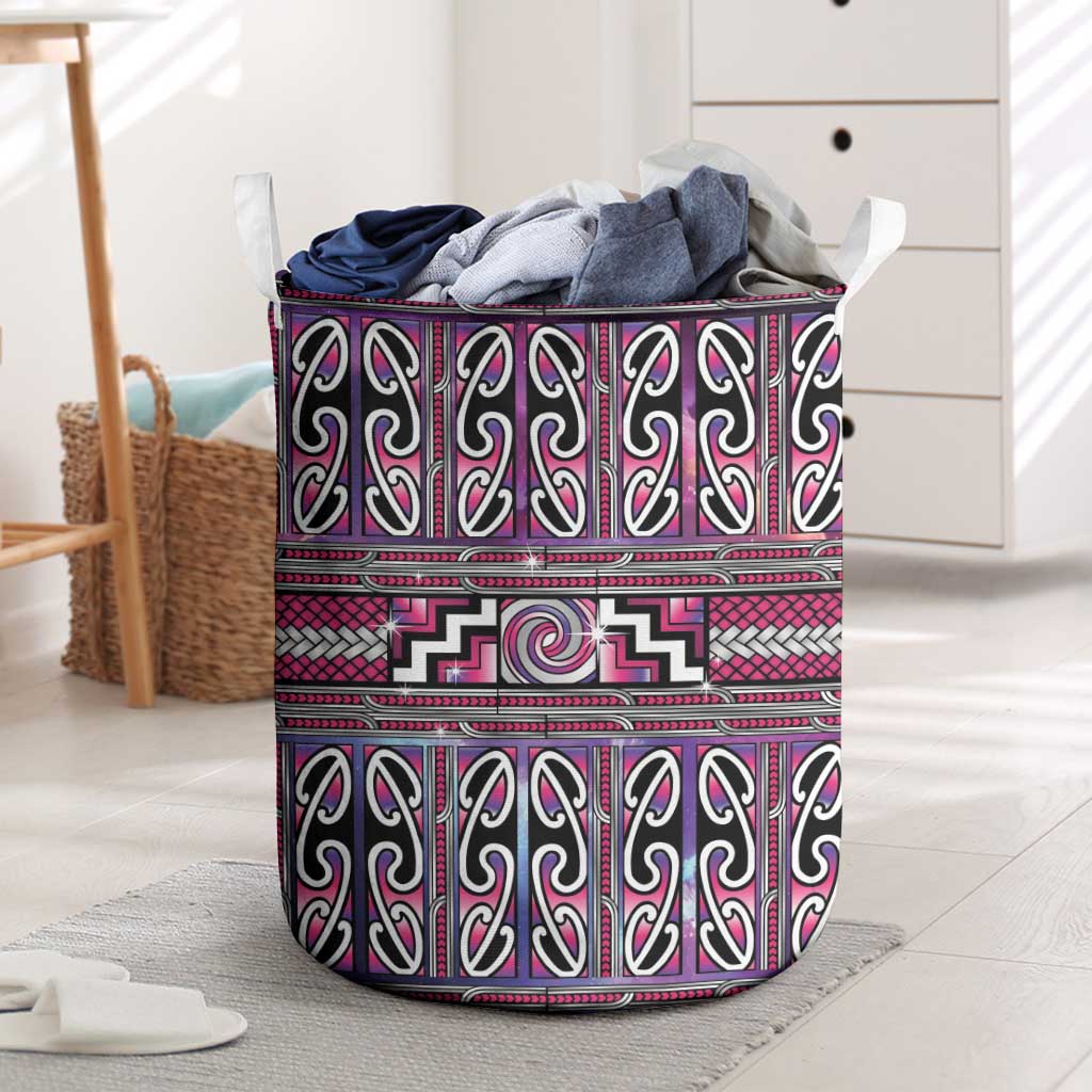Maori Matariki Laundry Basket Pink Galaxy Aesthetic Koru Art LT01 Pink - Polynesian Pride